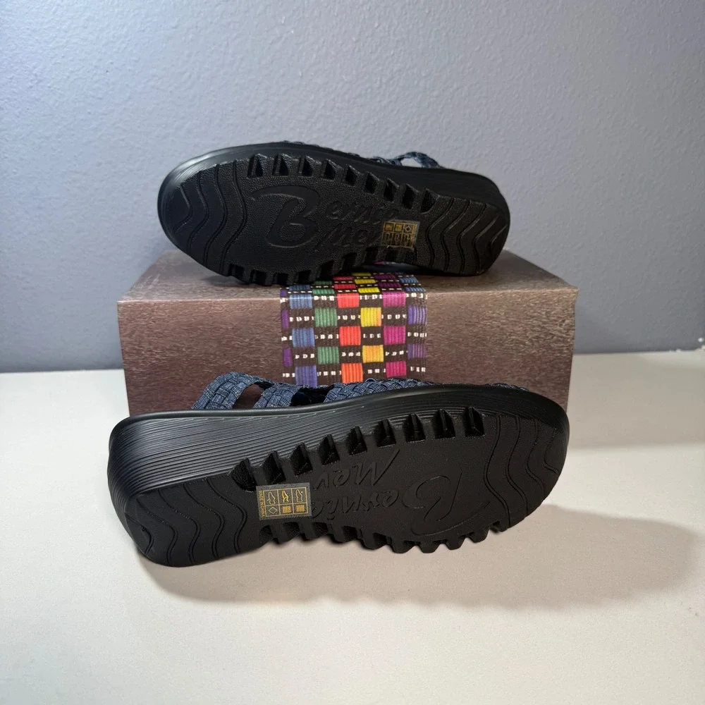 Bernie Mev Woven Wedge Sandals Women 40 Navy Blue New Platform Slides